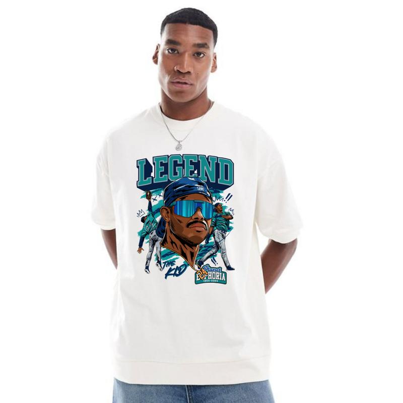 Ken Griffey Jr The Kid Basketball Legend Signature Vintage Style T-Shirt Streetwear Menswear Top Shortsleeve Sports  Tshirt Classic Tee Casual