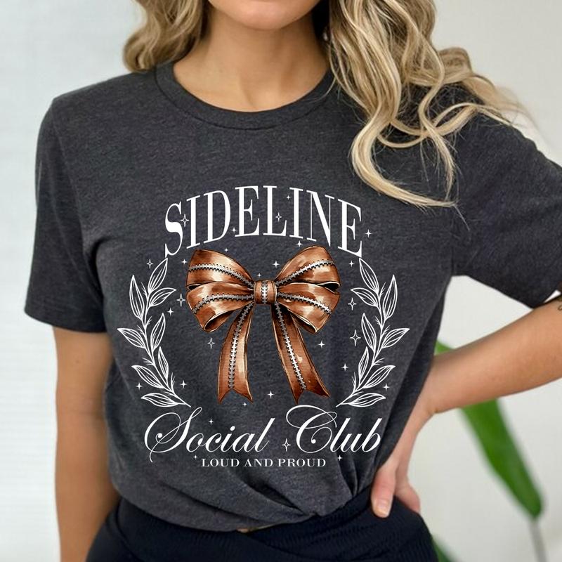 Sideline Social Club, Coquette Football Bow Shirt, Football Mom Shirt, School Spirit Shirt, Game Day, Touchdown Season, Fall Football, Fall Graphic Te