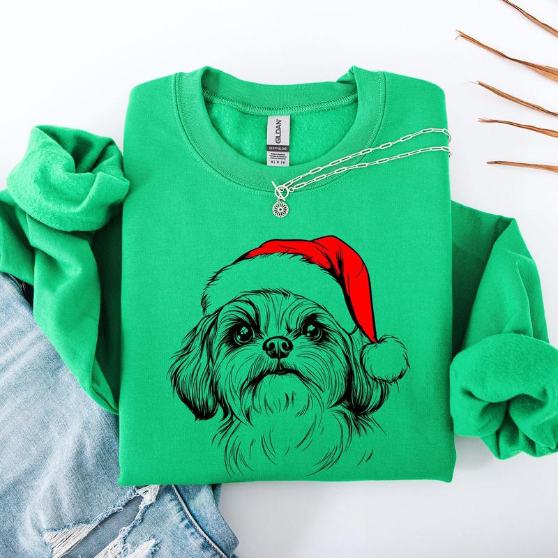 Shih Tzu, Santa, Dog, Christmas, Dog Lover, Pet Sweatshirt, Crew Neck, Women's, Crewneck