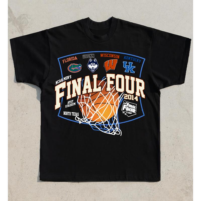 NCAA Men's Final Four 2014 Basketball Florida Uconn Wisconsin Kentucky T-Shirt Top Unisex Cotton Menswear Retro Sport football fan Tshirt Streetwear