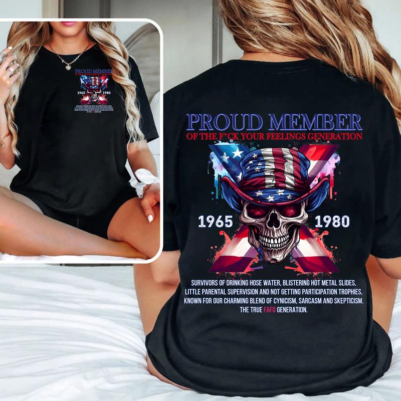 Skull Flag Gen-X 2 Side T-shirt, Proud Member Fck Your Feelings Generation Shirt, Flag Gen X Sweatshirt, Generation 1965-1980 Shirt