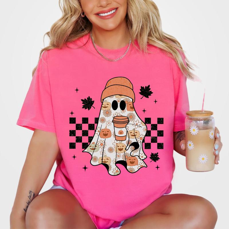 Retro Ghost T-Shirt, Fall Shirt, Shirt For Women, Retro Fall Shirt, Vintage Ghost T-shirts, Retro Halloween Shirts, Witch Shirt, Ghost Halloween Shirt