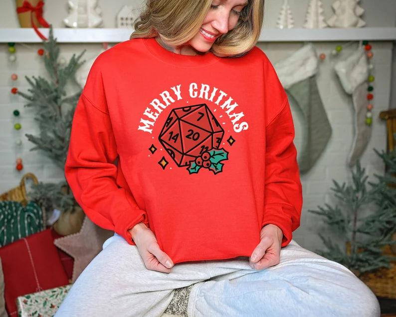 Dungeons and Dragons Christmas Party Sweatshirt, Christmas Sweatshirt For DnD Fans, Polyhedral Dice Xmas Hoodie, Merry Christmas Sweater
