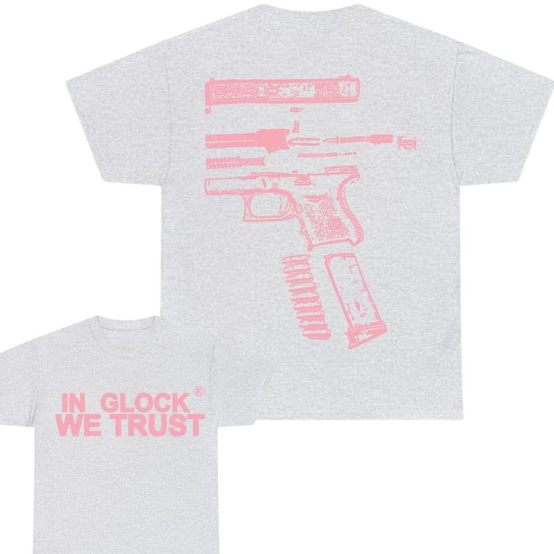 IN GLOCK WE TRUST 2 side T-shirt, Design Color Light Pink, T-shirt For Men, GIft For Men, Full color Shirt, Menswear Top