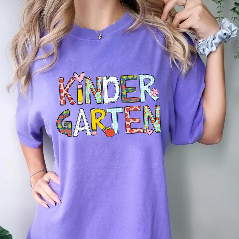 Kindergarten Shirt, Cute Alphabet Tee, Comfort Colors Crewneck Shirt for Women, Teaching Tee, First Day Of Kindergarten, Back To School Clothing Casua
