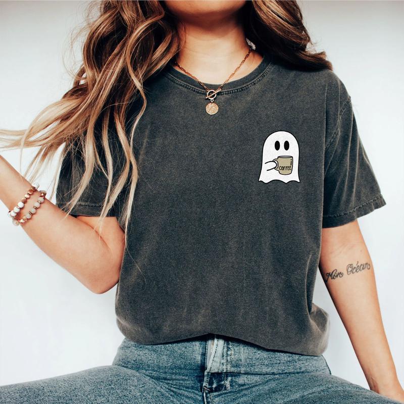 Spooky Coffee T-shirt, Cute Spooky T-shirt, Womens Ghost Shirts, Spooky Season Tee, Ghost Halloween Shirt, Fall Coffee Lover Shirt, Halloween Party Sh