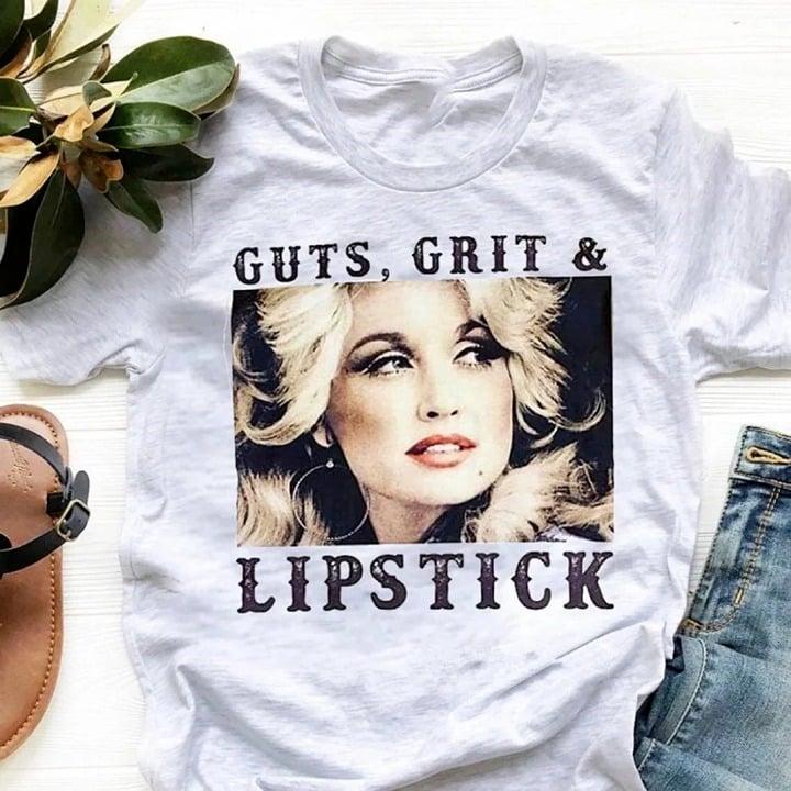 Dolly Parton Guts, Grits, And Lipstick T-shirt Short Sleeve White S To 5xl P214 Cotton Crewneck Cotton Crewneck