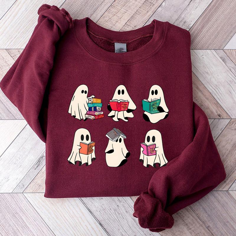Halloween Bookish Ghost Crewneck Sweatshirt Hoodie Tshirt, Halloween 2024 Gifts