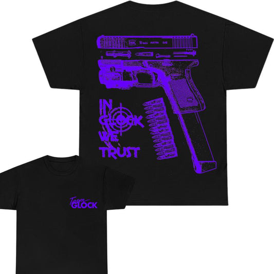 Team Glock Tshirt - Double-Sided IN GLOCK WE TRUST Tshirt - Classic Fit, design Color Blue - Full Color , Men's and Women's Sizes - Menswear Cotton