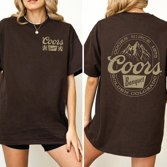 Vintage Coors Banquet Mountain Logo Tshirt 2-Sided, Retro Coors Banquet Graphic Printed Tee, Drink Shirt for Men, Soft Cotton Fabric Casual Womenswear