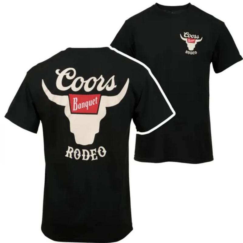 Coors Banquet Rodeo Horns 2 Side T-Shirt, Coors Banquet Rodeo T-shirt, Best Beer Drinking T-shirt Cotton Fabric