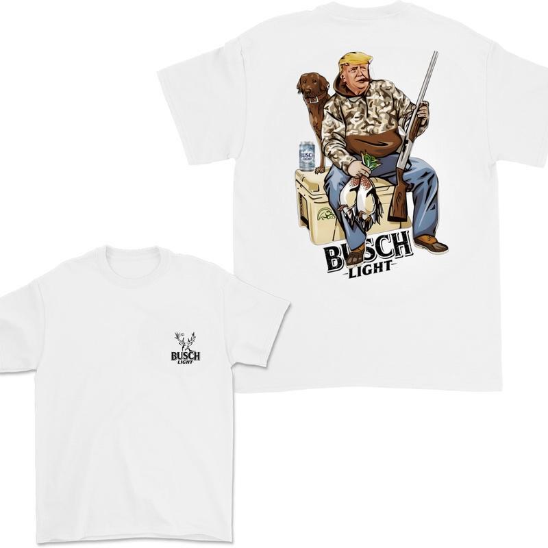 Hunter Trump With Busch Light Beer 2 Sided T-shirt, Trump and Your Hunting Dog T-shirt Full Color For Men and Women, Hunting Season T-shirt