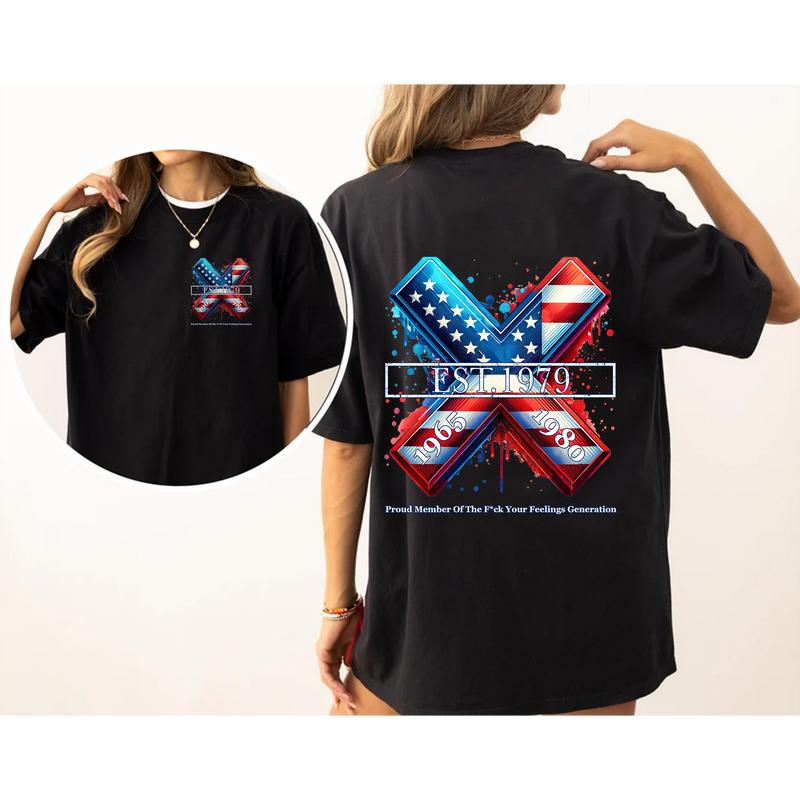 Custom Year Gen X 2 Side T-shirt 1965-1980 Flag X Proud Member Shirt V2