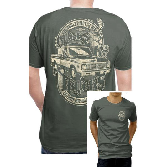 2 Sides - Chevrolet Bucks & Trucks T-Shirt - Vintage Cotton Crewneck Graphic Fan Tee