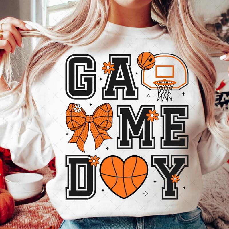 Basketball Game Day Coquette Bow Crewneck Sweater, Basketball Mama, Basketball Mom Shirt
