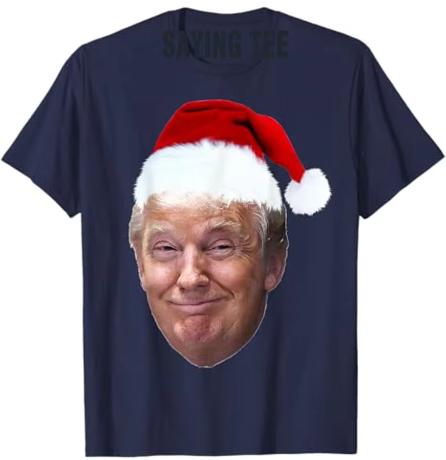 Donald Trump Christmas Funny Santa Hat Gift T-Shirt Mens Fashion Daddy Husband Xmas Costume Short Sleeve Saying Teek Top T-Shirt for Men and Women - B