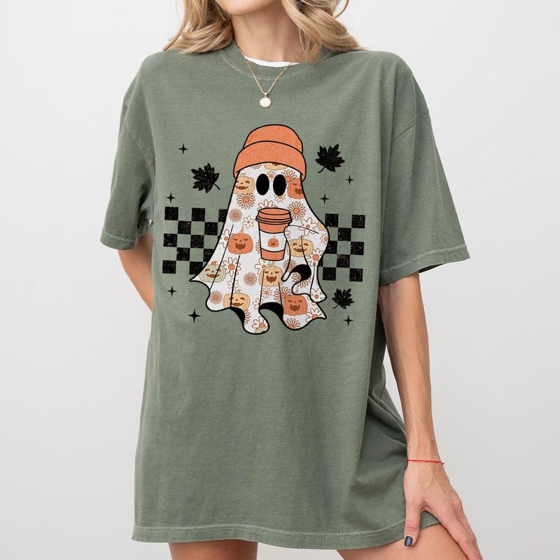 Retro Ghost T-Shirt, Fall Shirt, Shirt For Women, Retro Fall Shirt, Vintage Ghost T-shirts, Retro Halloween Shirts, Witch Shirt, Ghost Halloween Shirt