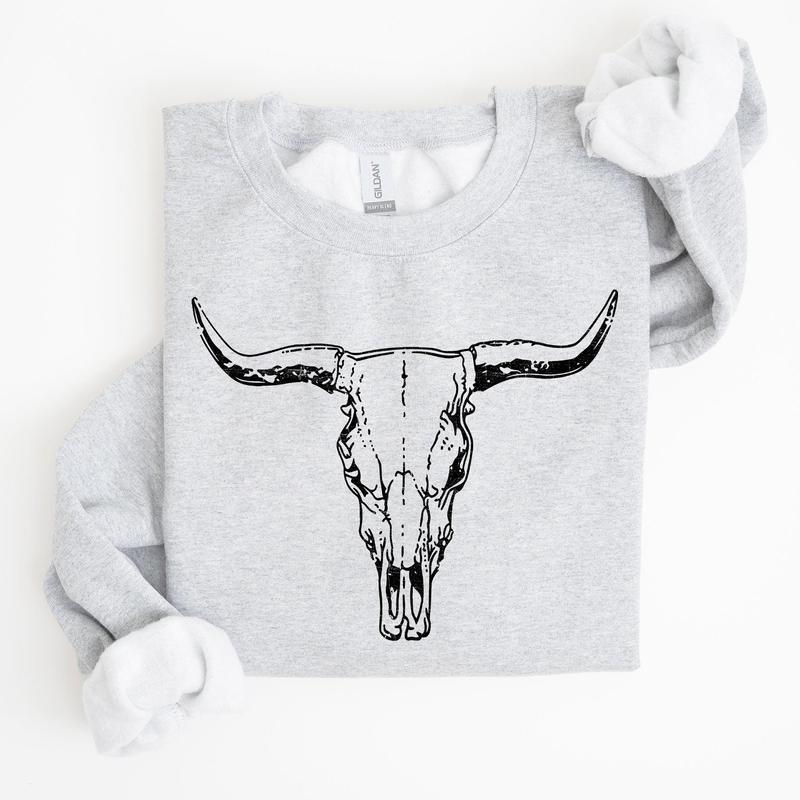 Long Horn, Cow Skull, Rodeo, Cowboy Sweatshirt Casual Comfort Womenswear ComfortableÂ Graphic