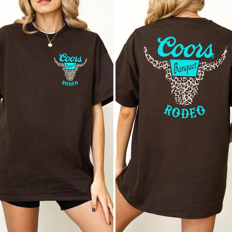 Vintage Coors Banquet Rodeo Leopard Shirt 2-Sided, Coors Rodeo Tee, Country Cowboy Shirt, Retro Bullhead T-shirt, Soft Cotton Fabric Casual Womenswear