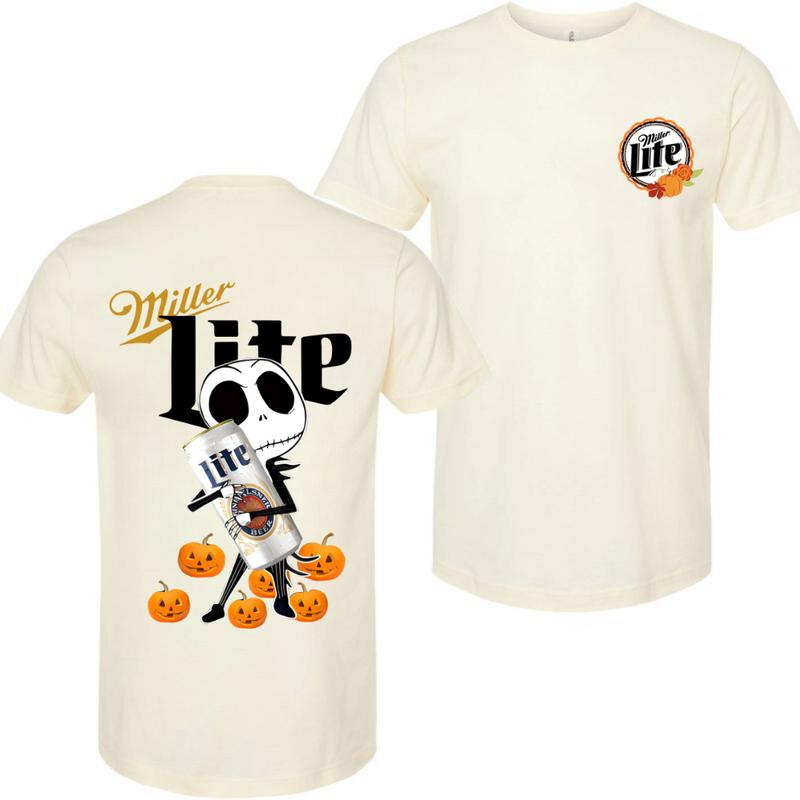 Jack Skellington hug Miller Lite Halloween T-Shirt - Halloween T-Shirt, High-Quality Printing, All Seasons, Casual Fitted, For Men And Women