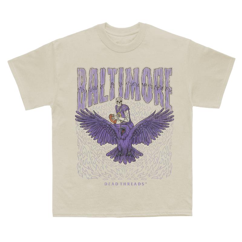 Baltimore football, Deadman's Raven Graphic T-Shirt, Full Cotton, Men's Top Women's Top, American Football Team, For Men And Women Fabric Menswear Ret