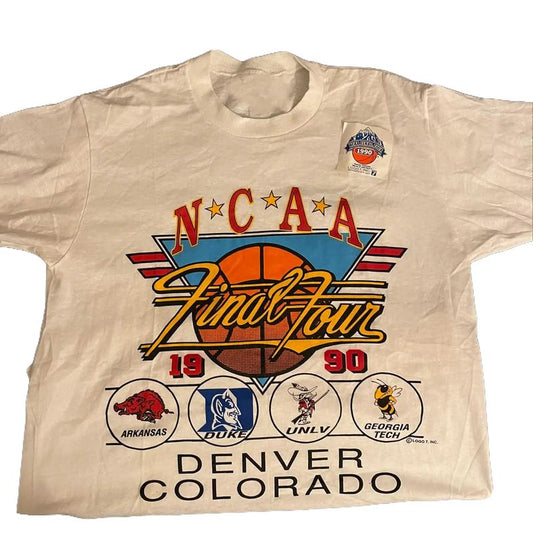 Vintage 1990 Final Four Arkansas Duke UNLV Georgia Tech t-shirt Classic Cotton Menswear Top