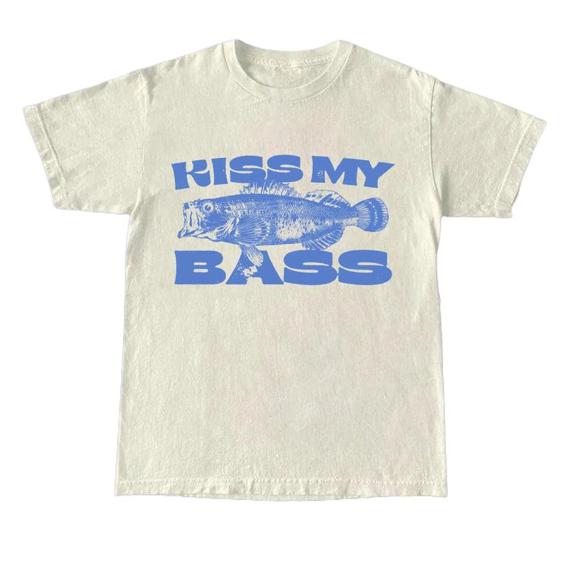 Kiss My Bass Vintage Style Fishing T-Shirt, Retro Fisher T Shirt, Fisher Gear, Fisher Graphic Shirt, Adult Unisex Relaxed Cotton Shirt Tops
