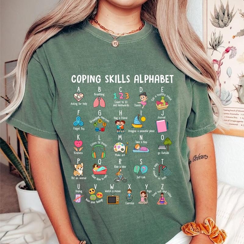 Coping Skill Alphabet Shirt, Speech Therapy Shirt, Slp Sped Teacher Shirt, School Counselor Shirt, Occupational Therapy, Psychologist Shirt Casual Com