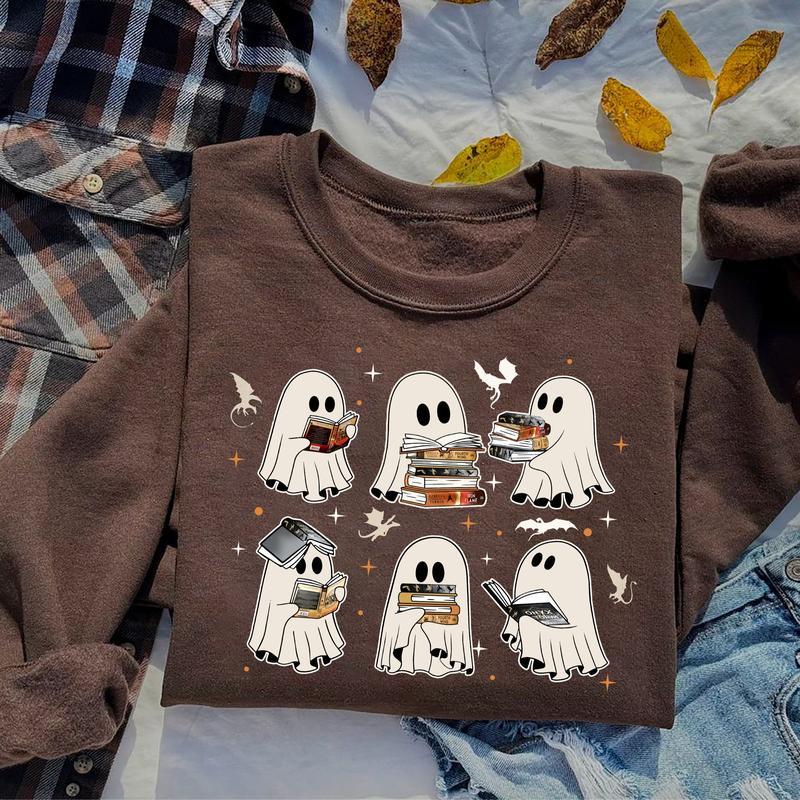 Retro Ghost Fourth Wing Book Sweatshirt, Ghost Bookish Shirt, Ghost Fourth Wing Dragon Sweatshirt, Halloween Gift For Book Lovers, Bookish Merch, Ghos