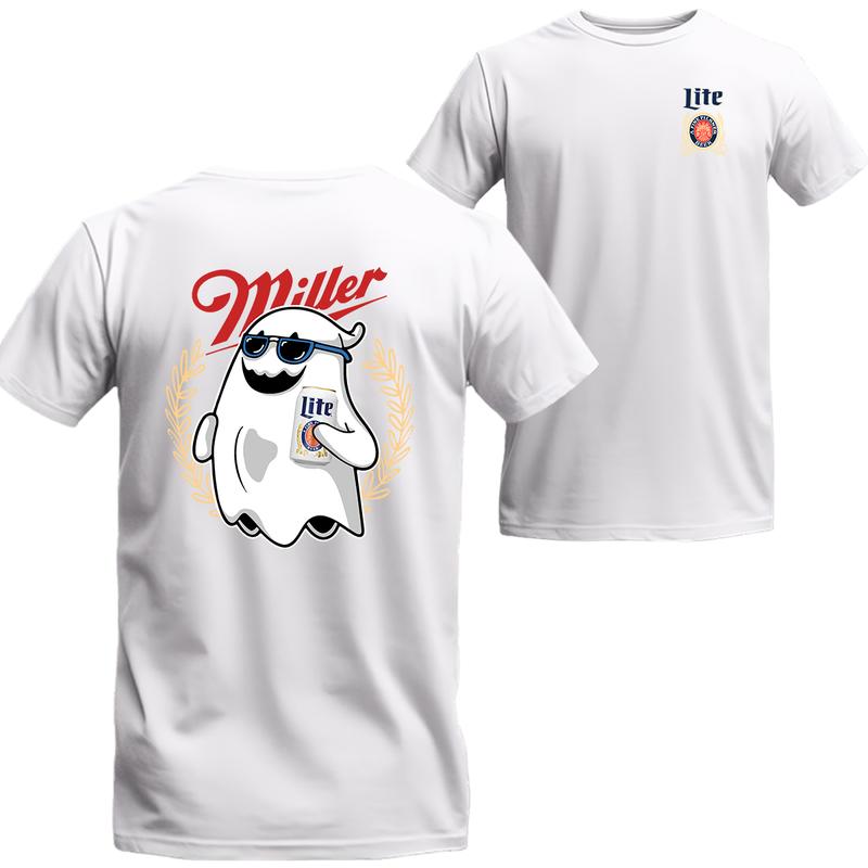 Miler Lite Ghost Halloween 2 Sided Shirt, Miler Lite Short Sleeve Tee, Beer Shirt Viral, Menswear Top