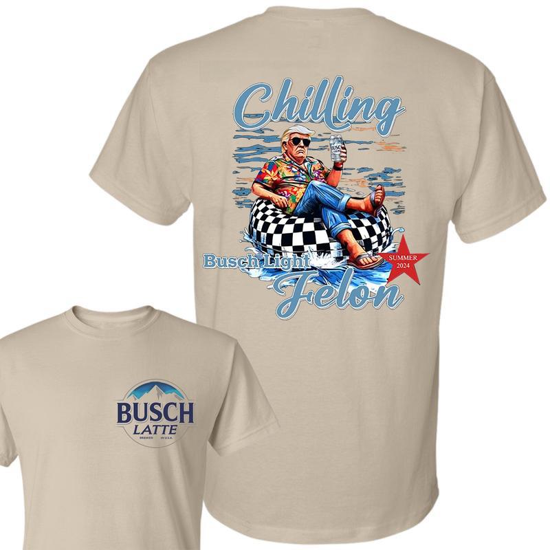 Busch Light -Beer- Chillin Busch Light  Shirt Busch Light 2-Sided Shirt 2024 Shirt Soft Cotton Shirt, Casual Graphic Round Neck T-shirt for Summer, Fa