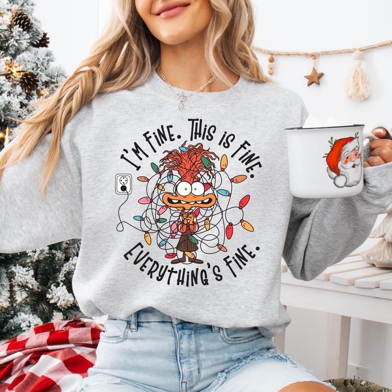 It's Fine This Is Fine Everything Is Fine Sweatshirt, Anxiety Christmas Lights Sweater, Christmas Lights Sweatshirt, Anxiety Christmas Shirt, Xmas Tee