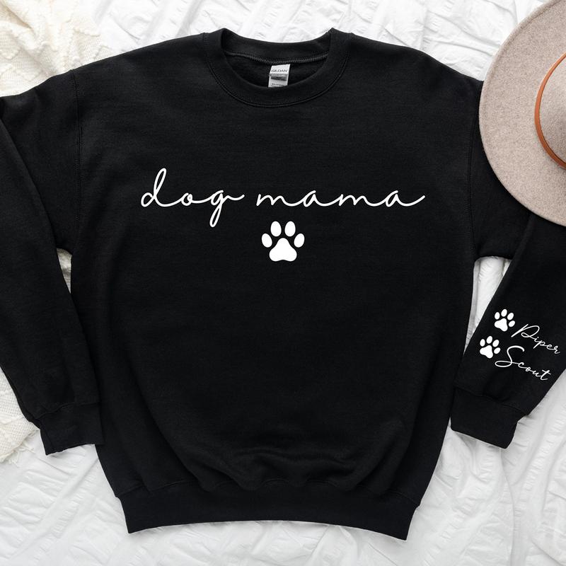 Custom Dog Mama Sweatshirt with Pet Name on Sleeve, Crewneck or Hoodie, Custom Neck Sleeve Design, Fur Mama, Dog Mom Shirt, Cat Mama