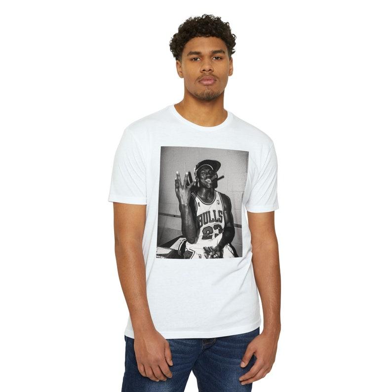 4-TIME CHAMP Michael Jordan Celebrating and Smoking a Cigar After his Fourth NBA Championship T-Shirt, Black & White Graphic T-Shirt