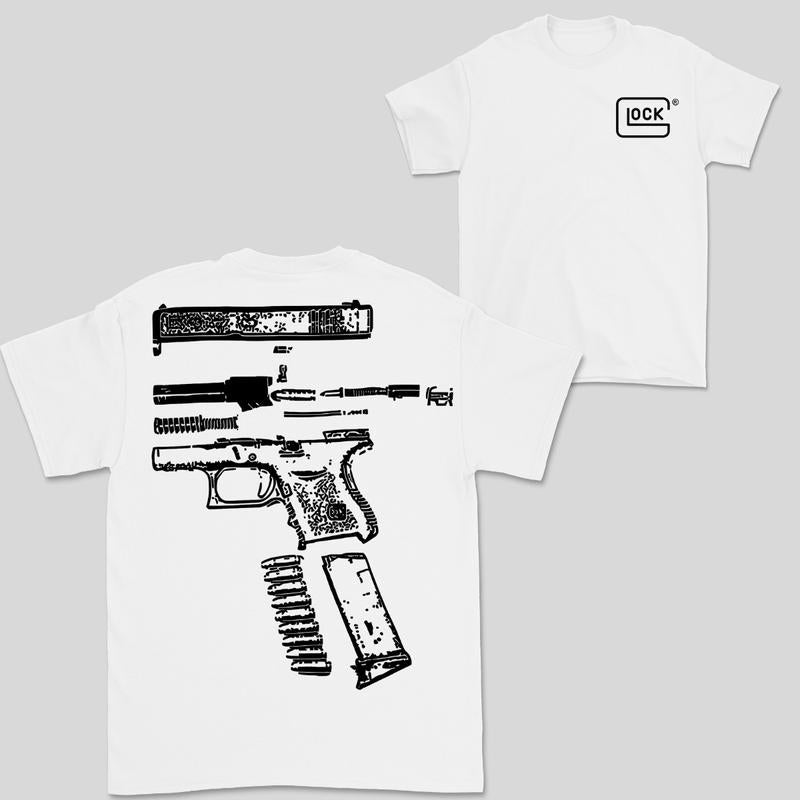 In Glock We Trust Double Side White Version Shirt Menswear Top, New Design color Red,Yellow,Blue,Green,Light Pá»‹nk,Purple,White