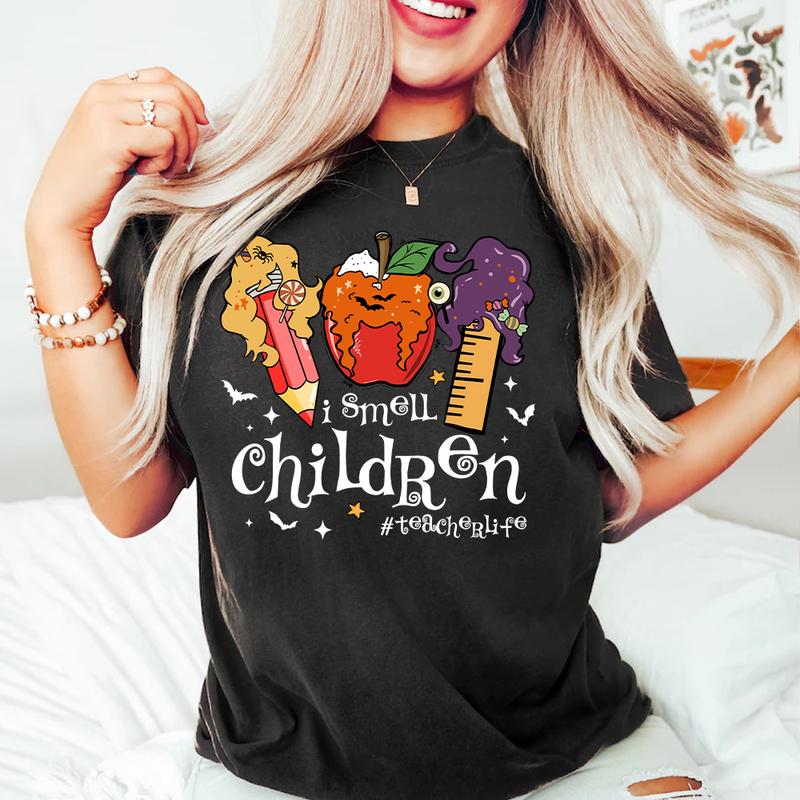 Funny Halloween Teacher Shirt, I Smell Children Teacher Shirt, Teacher Halloween Shirt Fall Teacher Shirt, New Teacher Shirt, Trick Or Teach
