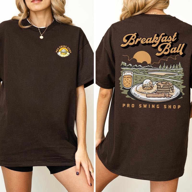 Vintage Breakfast Ball Golf Tshirt 2-Sided, Retro Pro Swing Shop Graphic Printed Tee, Golfing Shirt, Breakfast T-shirt, Soft Cotton Fabric T-shirt, Ov