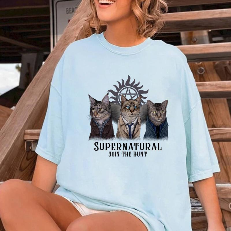Funny Supernatural Cat T Shirt, Supernatural Vintage T Shirt, Gift For Woman and Man Unisex T-Shirt Sweatshirt Hoodie