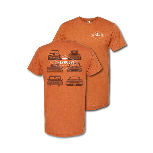 Vintage Classic Chevy Trucks Cotton T-Shirt - Heather Rust Short Sleeve Crewneck Casual Graphic Top for Fans