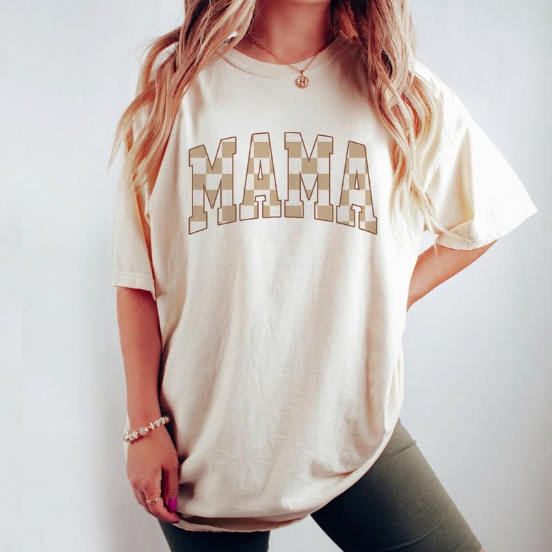 Retro Mama Shirt, Comfort Colors Checkered Mama T-Shirt, Boho Mama Shirt, Cute Mom Shirt, Varsity Letter Mama Shirt, Mothers Day Gift, New Mom Gift, T