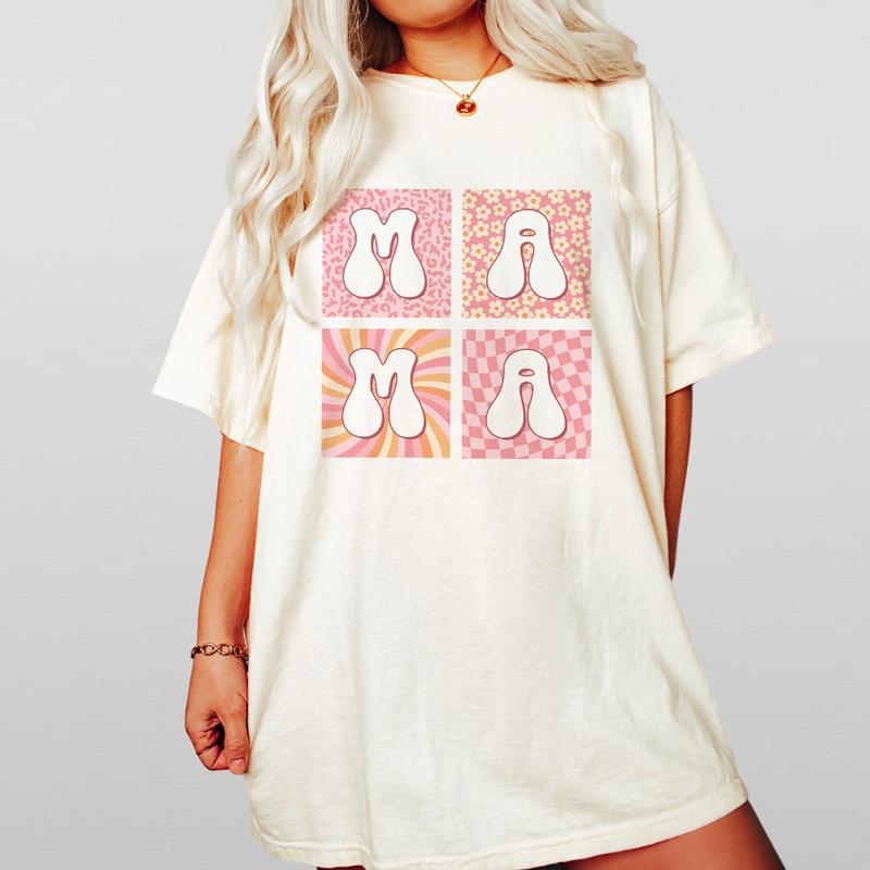 Retro Mom Comfort Colors Shirt, Retro Boho Mama T-Shirt, Checkered Mama Tee, Boho Floral Mama Shirt, Groovy Flower Mom Shirt, Mothers Day Gift For Mom