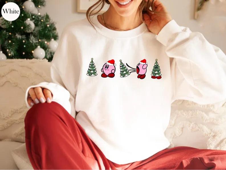 Kirby Christmas Tree Sweatshirt, Funny Christmas Sweatshirt, Funny Christmas Shirt, Christmas Sweatshirt, Christmas Tree Shirt, Kirby Video Game Sweat