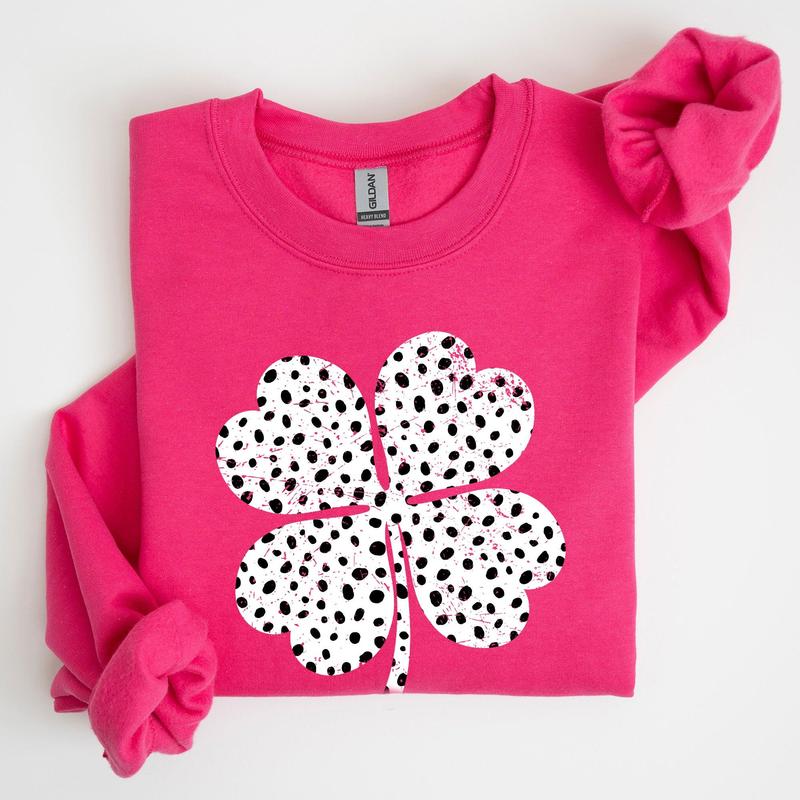 Polka Dot Vintage Shamrock, Dalmatian Print, St Patrick's Day Sweatshirt