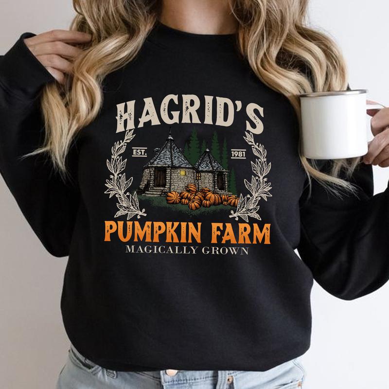 HP Hagrid's Pumpkin Farm Unisex Sweatshirt Hoodie Shirt Cotton Relaxed Fit, Hogwarts Shirt