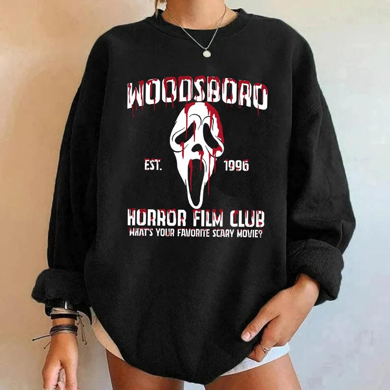 Woodsboro Halloween Sweatshirt, Halloween Film Club Sweatshirt, Woodsboro Scream Shirt, Scream Ghostface Sweater, Ghostface Halloween Sweater, Scary M