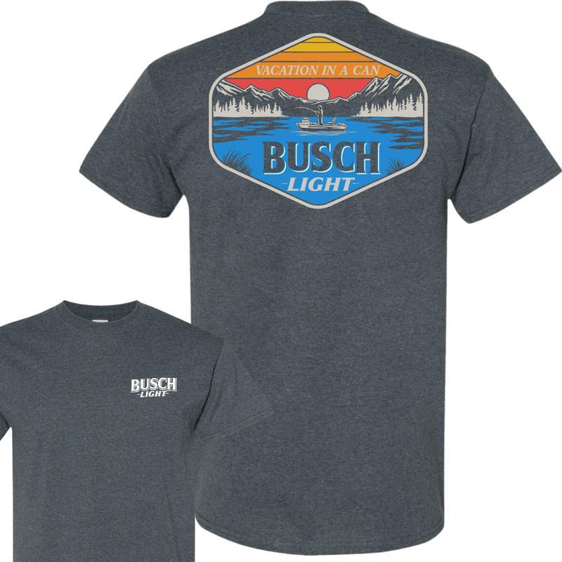 Busch Light - Busch Light Outdoor Badge 2-sided T-shirt, Casual Graphic Round Neck T-shirt for Summer, Fashion Top for Daily Wear