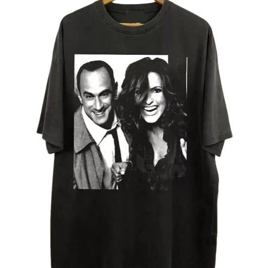 Retro Elli0t St@bler And 0livia Bens0n T-Shirt, Law And Order Shirt - Copy Cotton Menswear