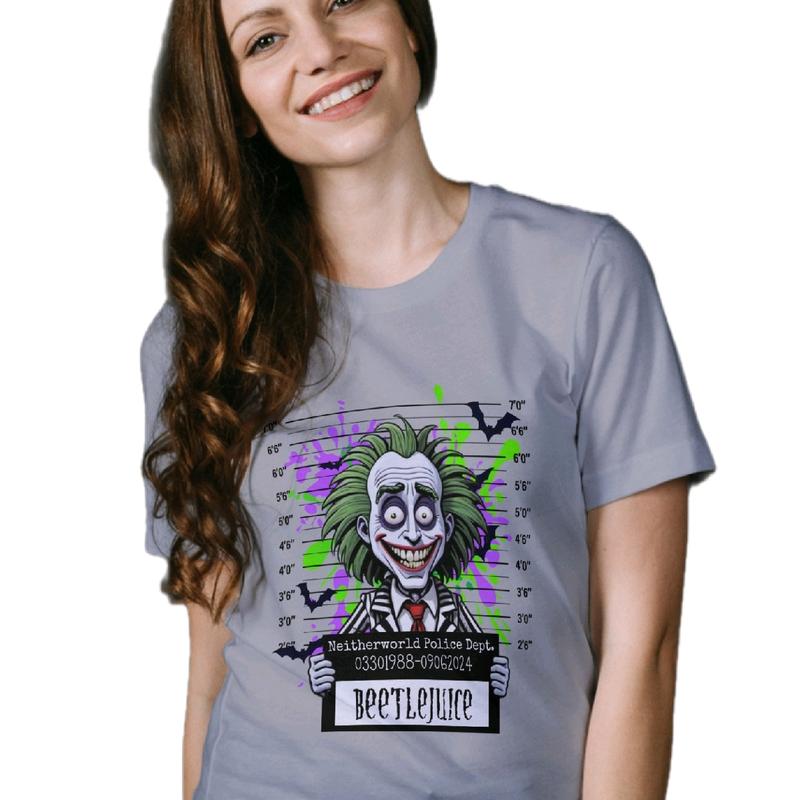 Beetlejuice Cartoon Mugshot T-Shirt for MenWomen Comfortable Cotton Top oogie boogie Womenswear Breathable Everyday Fit Casual