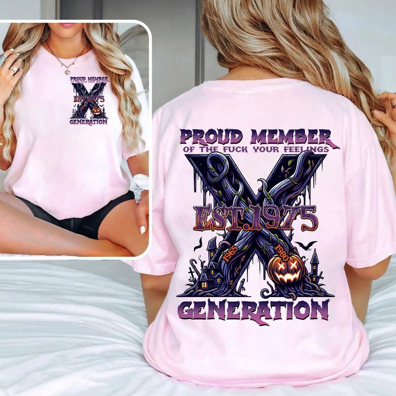 Custom Year Est.1975 Halloween GenerationX 2 Side Shirt, Halloween Pumpkin Proud Member GenX T-shirt, Generation X T-shirt
