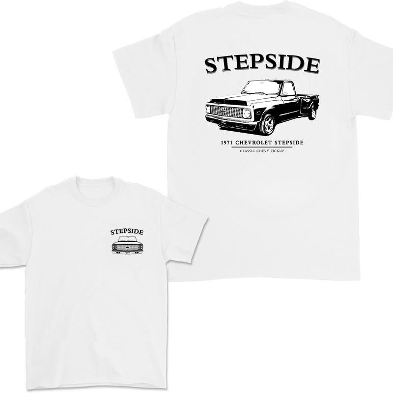 Vintage Vibe 2 Sides Chevy Stepside 1971 Men's Cotton Tee Old School Chevy Tee Gift for Him Classic Chevy Car Casual Menswear